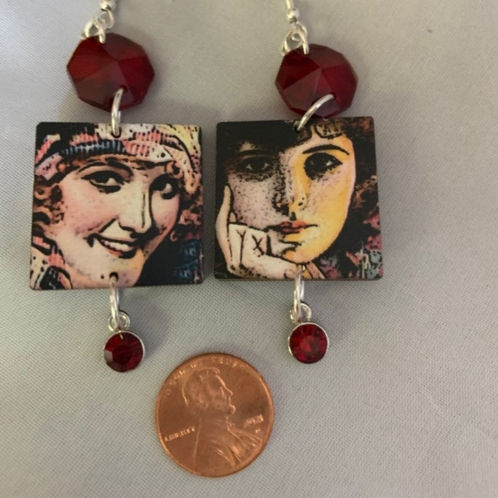 Vintage Glamour Girl & Crystal Dangle Earrings, Style 7 - Picture 2 of 3